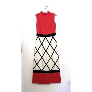 Vintage 1970s Red Black White Maxi Dress Mod Ayers Unlimited
